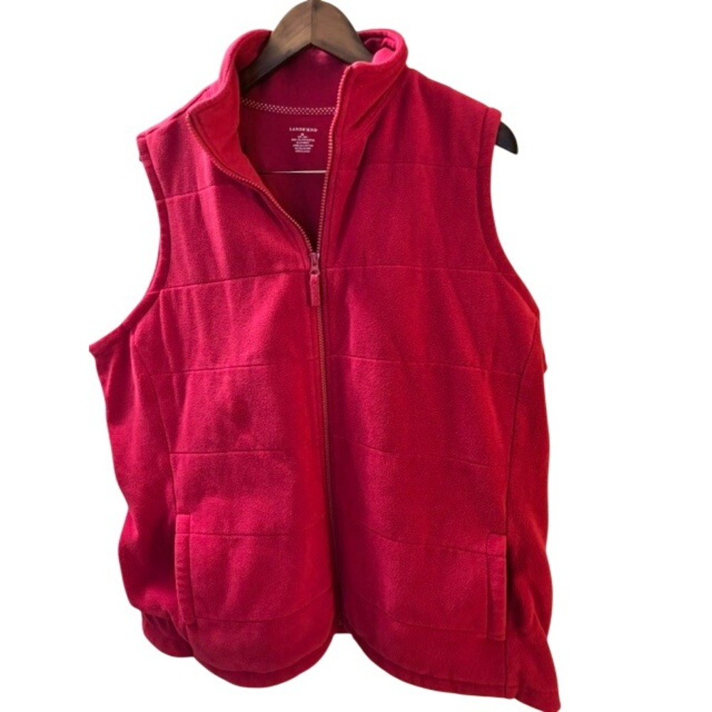 Lands End Women's 2X Fleece Vest Red Full Zip Sleeveless Plus Size Jacket
